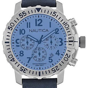 Nautica Herrklocka NAI19534G Chronograph Blå/Läder Ø48 mm