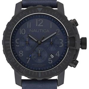 Nautica Herrklocka NAI21005G Chronograph Blå/Läder Ø46 mm