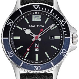 Nautica Herrklocka NAPABF916 Svart/Läder Ø43 mm