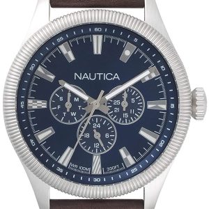 Nautica Herrklocka NAPSTB001 Blå/Läder Ø44 mm