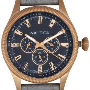 Nautica Herrklocka NAPSTB003 Svart/Läder Ø44 mm