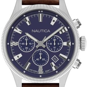 Nautica Herrklocka NAPSTB006 Blå/Läder Ø45 mm