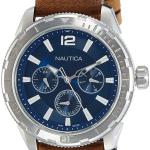 Nautica Herrklocka NAPSTL001 Blå/Läder Ø48 mm