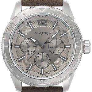 Nautica Herrklocka NAPSTL002 Multifunction Silverfärgad/Läder Ø48