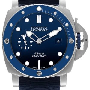 Panerai Herrklocka PAM01289 Submersible Blå/Textil Ø44 mm