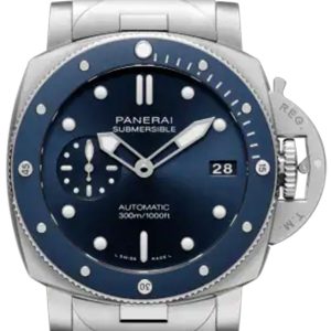 Panerai Herrklocka PAM02068 Submersible Blå/Stål Ø42 mm