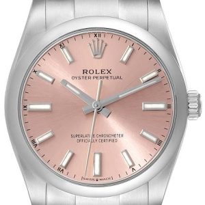 Rolex Damklocka 124200-0004 Oyster Perpetual 34 Rosa/18 karat vitt