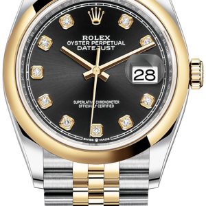 Rolex Damklocka 126203-0021 Datejust 36 Svart/18 karat gult guld Ø36