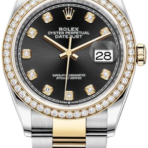 Rolex Damklocka 126283RBR-0008 Datejust 36 Svart/18 karat gult guld