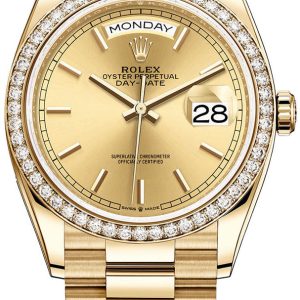 Rolex Damklocka 128348RBR-0026 Day-Date 36 Gulguldstonad/18 karat