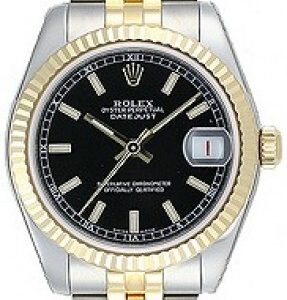 Rolex Damklocka 178273-0019 Datejust Midsize Svart/18 karat gult guld