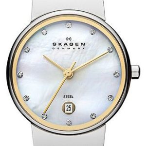 Skagen Damklocka 355SSGS Ancher Vit/Gulguldtonat stål Ø26 mm