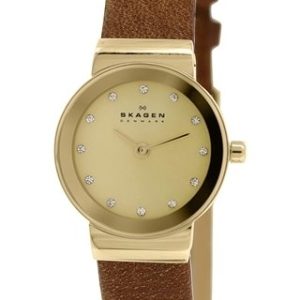 Skagen Damklocka SKW2175 Freja Gulguldstonad/Läder Ø22 mm