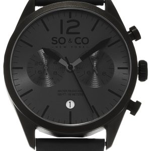 So & Co New York Herrklocka 5028.1 Monticello Grå/Läder Ø42 mm