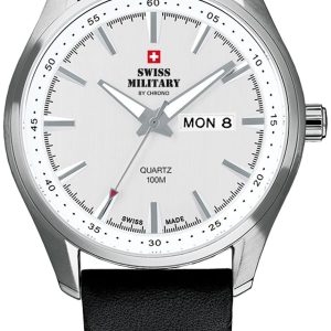 Swiss Military Herrklocka SM34027.06 Chrono Silverfärgad/Läder Ø44