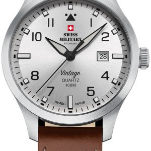 Swiss Military Herrklocka SM34078.05 Chrono Silverfärgad/Läder Ø43