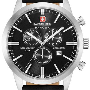 Swiss Military Sport Herrklocka 06-4308.04.007 Svart/Läder Ø44 mm