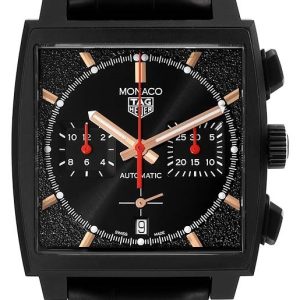 TAG Heuer Herrklocka CBL2180.FC6497 Monaco Dark Lord Svart/Läder