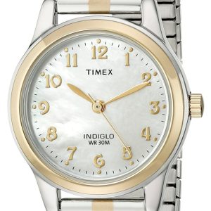 Timex Damklocka T2M828 Classic Elevated Vit/Gulguldtonat stål Ø25.5