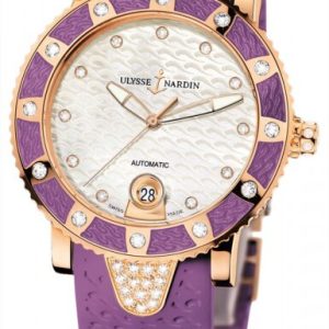 Ulysse Nardin Damklocka 8106-101E-3C-10.17 Ladies Diver Vit/Gummi