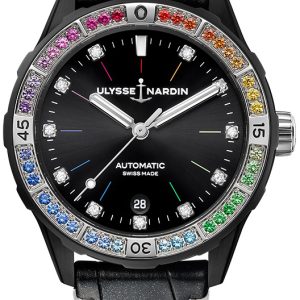 Ulysse Nardin Damklocka 8163-182B1LE-2A-RAIN-1A Diver Svart/Läder