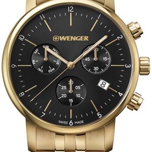 Wenger Herrklocka 01.1743.103 Svart/Gulguldtonat stål Ø44 mm