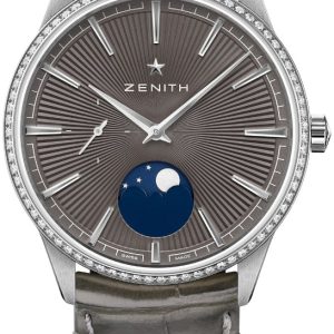 Zenith Damklocka 16.3200.692-03.C833 Elite Moonphase Grå/Gummi Ø36