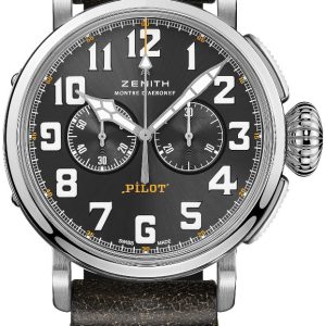 Zenith Herrklocka 03.2434.4069-20.I010 Pilot Grå/Läder Ø45 mm