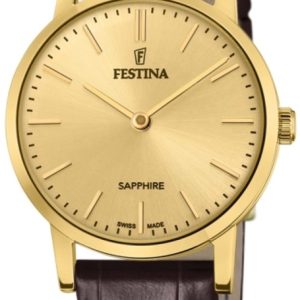 Festina 99999 Damklocka F20017-2 Gulguldstonad/Läder Ø29 mm