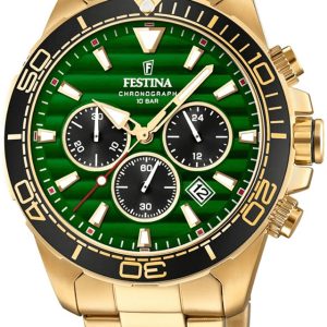 Festina 99999 Herrklocka F20364-4 Grön/Gulguldtonat stål Ø44 mm