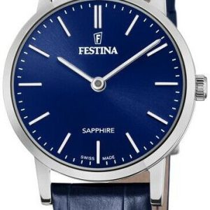 Festina Damklocka F20013-3 Swiss Made Blå/Läder Ø29 mm