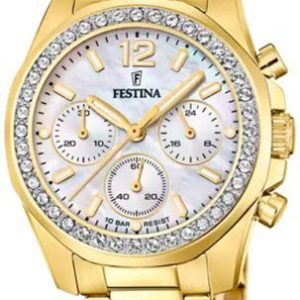 Festina Damklocka F20609-1 Boyfriend Vit/Gulguldtonat stål Ø38.1 mm