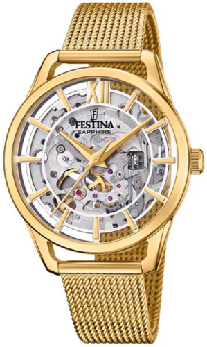 Festina Damklocka F20629-1 Classic Skelettskuren/Gulguldtonat stål