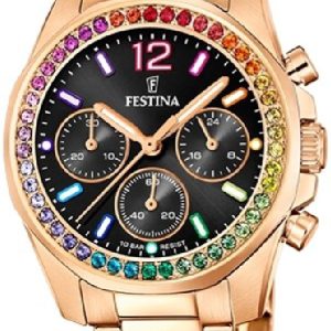 Festina Damklocka F20639-3 Boyfriend Svart/Roséguldstonat stål Ø38