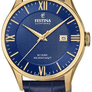 Festina Herrklocka F20010-3 Swiss Made Blå/Läder Ø40 mm