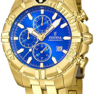 Festina Herrklocka F20356-2 Blå/Gulguldtonat stål Ø43 mm