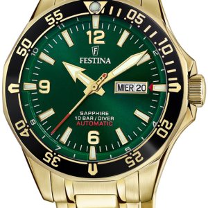 Festina Herrklocka F20479-3 Grön/Gulguldtonat stål Ø42.3 mm