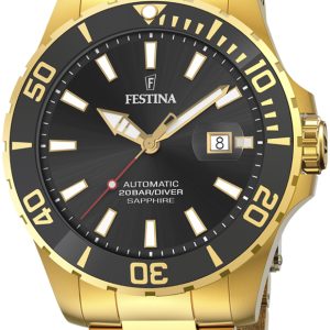 Festina Herrklocka F20533-2 Diver Svart/Gulguldtonat stål Ø44 mm