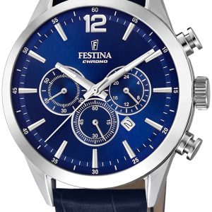 Festina Herrklocka F20542-2 Timeless Blå/Läder Ø44 mm