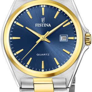 Festina Herrklocka F20554-4 Classic Blå/Gulguldtonat stål Ø40 mm