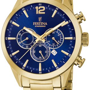 Festina Herrklocka F20633-2 Timeless Blå/Gulguldtonat stål Ø43.5 mm