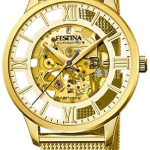 Festina Herrklocka F20667-1 Classic Skelettskuren/Gulguldtonat stål