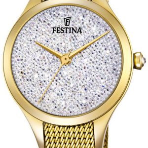 Festina Mademoiselle Damklocka F20337-1 Kristallinfattad/Gulguldtonat