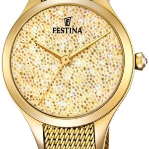 Festina Mademoiselle Damklocka F20337-2 Kristallinfattad/Gulguldtonat