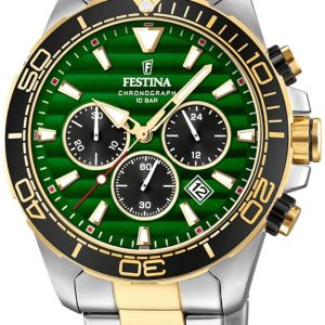 Festina Prestige Herrklocka F20363-4 Grön/Gulguldtonat stål Ø44 mm