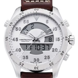 Hamilton Herrklocka H64514551 Khaki Aviation Silverfärgad/Läder