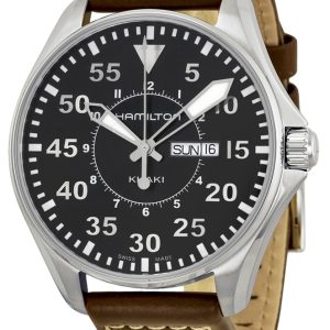 Hamilton Herrklocka H64611535 Khaki Aviation Svart/Läder Ø42 mm