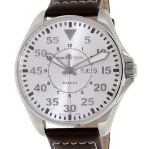 Hamilton Herrklocka H64611555 Khaki Aviation Vit/Läder Ø42 mm