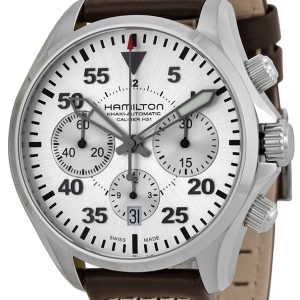 Hamilton Herrklocka H64666555 Khaki Chronograph Silverfärgad/Läder