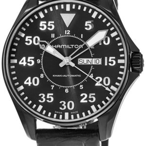 Hamilton Herrklocka H64785835 Khaki Aviation Svart/Läder Ø46 mm